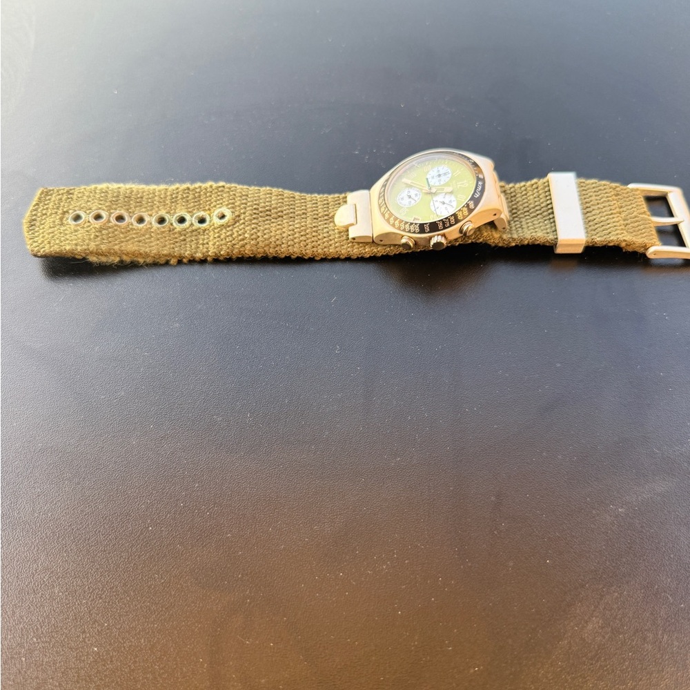 Swatch Irony Chronograph Watch Green Dial Canvas Strap Quartz - Picture 2 of 5